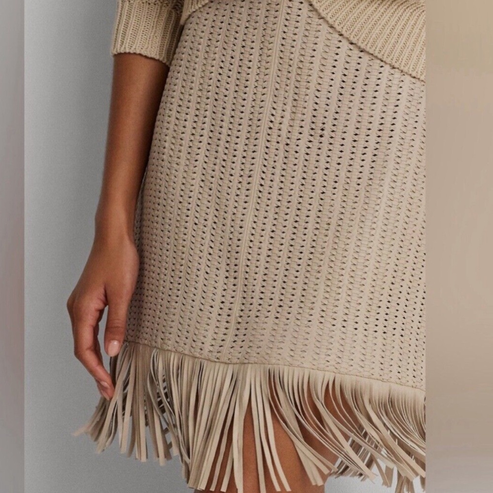 Ralph Lauren Fringe-Trim Woven Lambskin Leather Pencil Skirt NWT - Picture 3 of 14